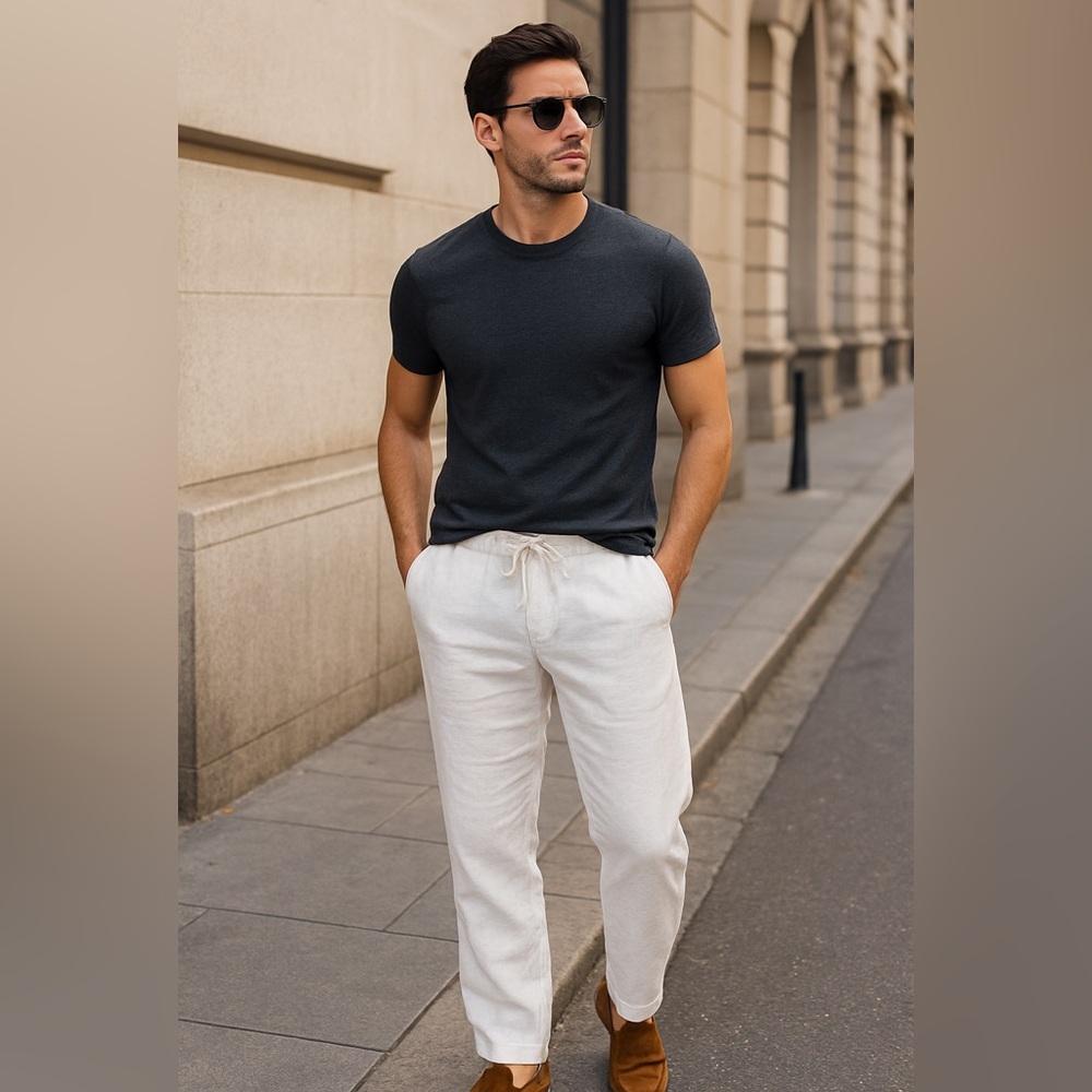 Tasso Elba Classic White Linen Trousers